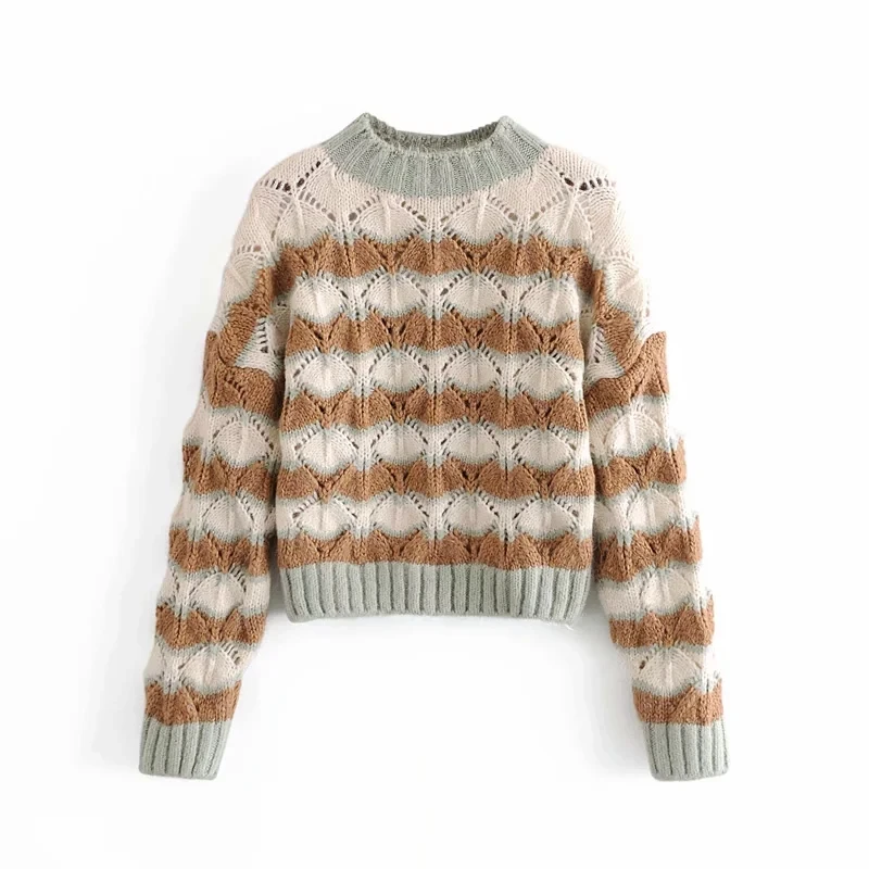 Loose Stylish Chic Striped Hollow Out Cropped Knitted Sweater Women Spring Autumn Fashion O-Neck Pullovers Girls Casual Tops
Loose Stylish Chic Striped Hollow Out Cropped Knitted Sweater Women Spring Autumn Fashion O-Neck Pullovers Girls Casual Tops