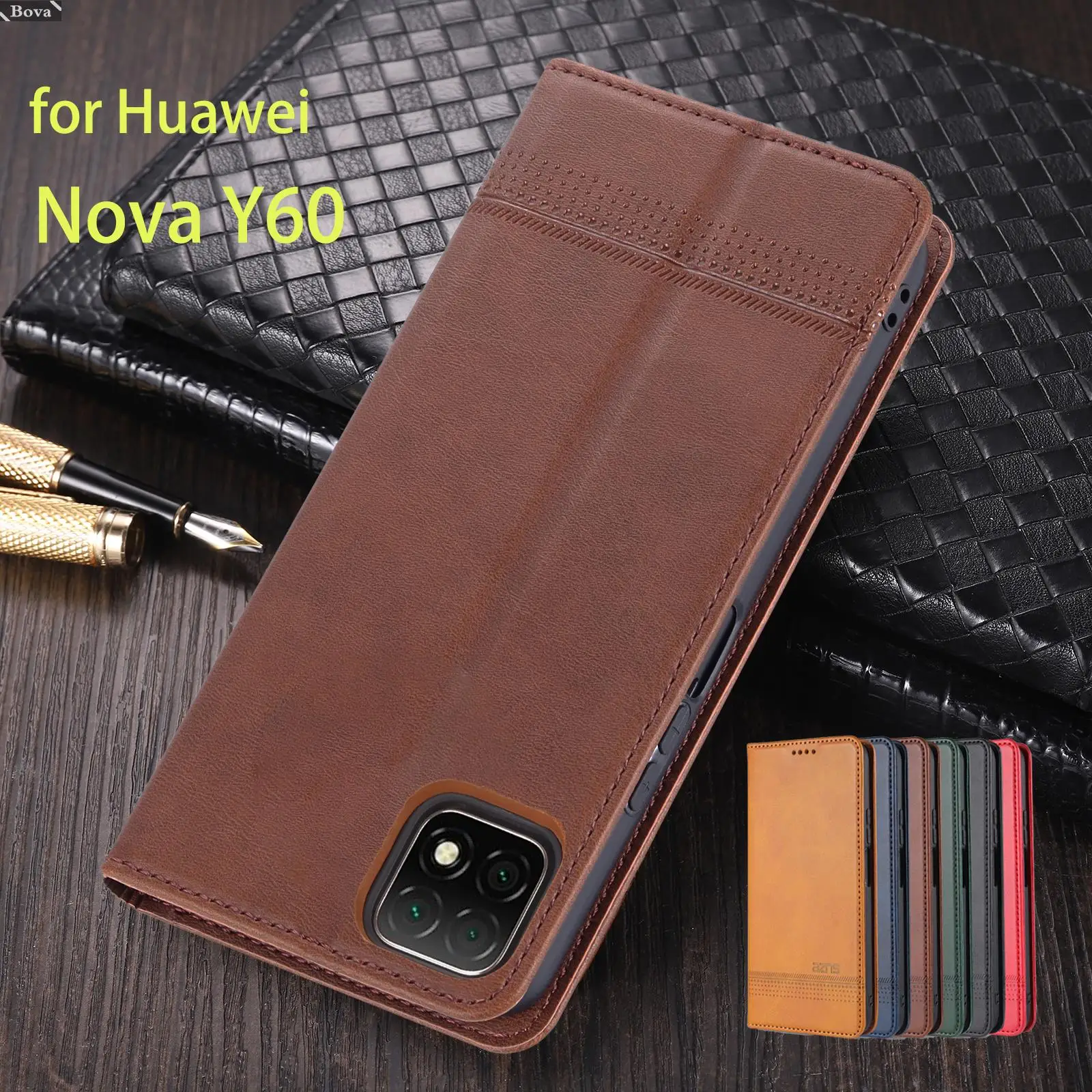 

Deluxe Magnetic Adsorption Leather Fitted Phone Case for Huawei Nova Y60 Y 60 Flip Cover Protective Case Capa Fundas Coque
