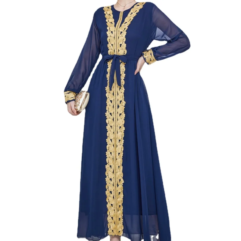 Arabic Dresses For Women Elegant V-Neck Shirt Sleeves Floral Guipure Lace Panel Belted Kaftan Chiffon Modest Long Dress
Arabic Dresses For Women Elegant V-Neck Shirt Sleeves Floral Guipure Lace Panel Belted Kaftan Chiffon Modest Long Dress