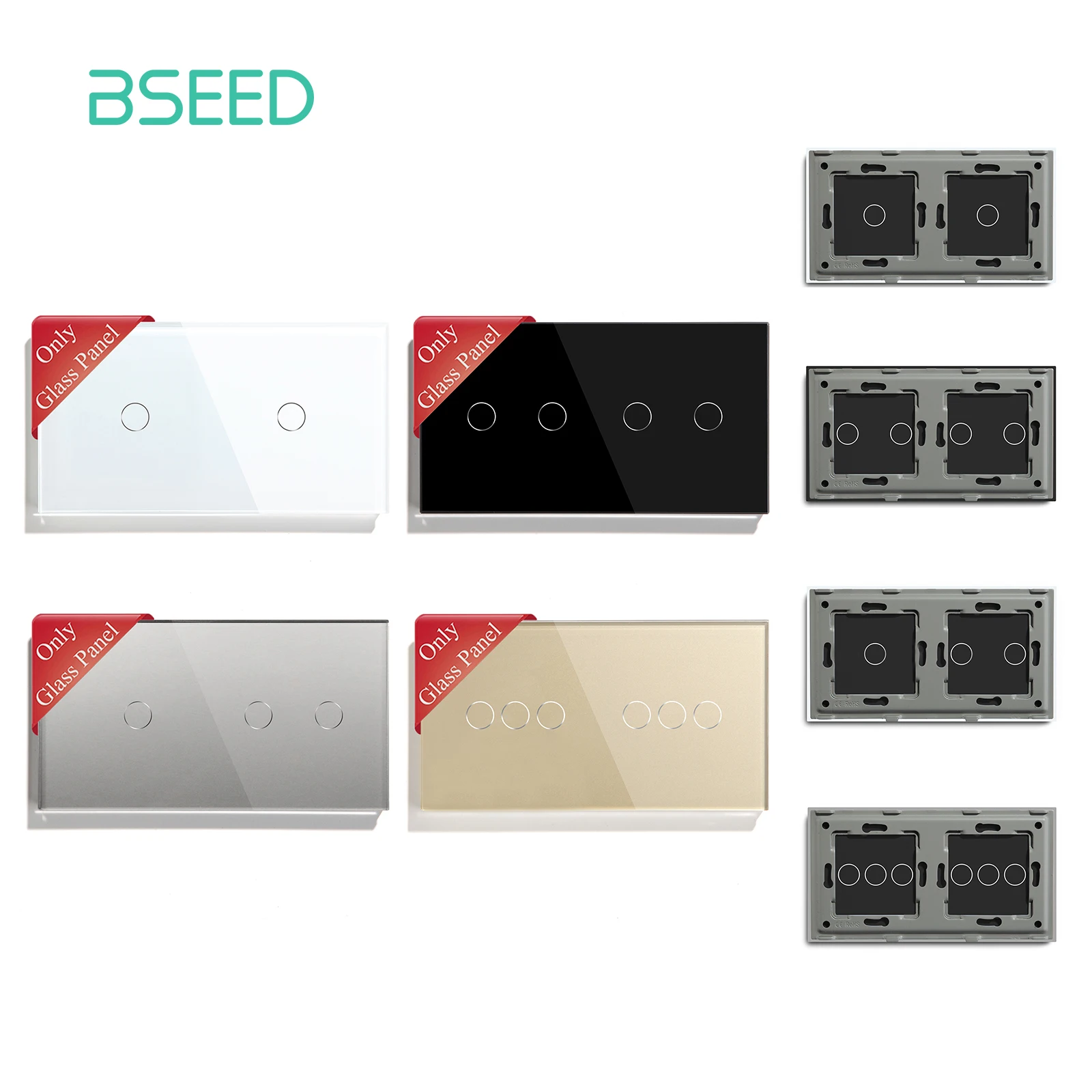 BSEED 157mm White Black Gloden Gray Pearl Crystal Glass Glass Panel For Wall Touch Switch Only Panel With Metal Frame
BSEED 157mm White Black Gloden Gray Pearl Crystal Glass Glass Panel For Wall Touch Switch Only Panel With Metal Frame