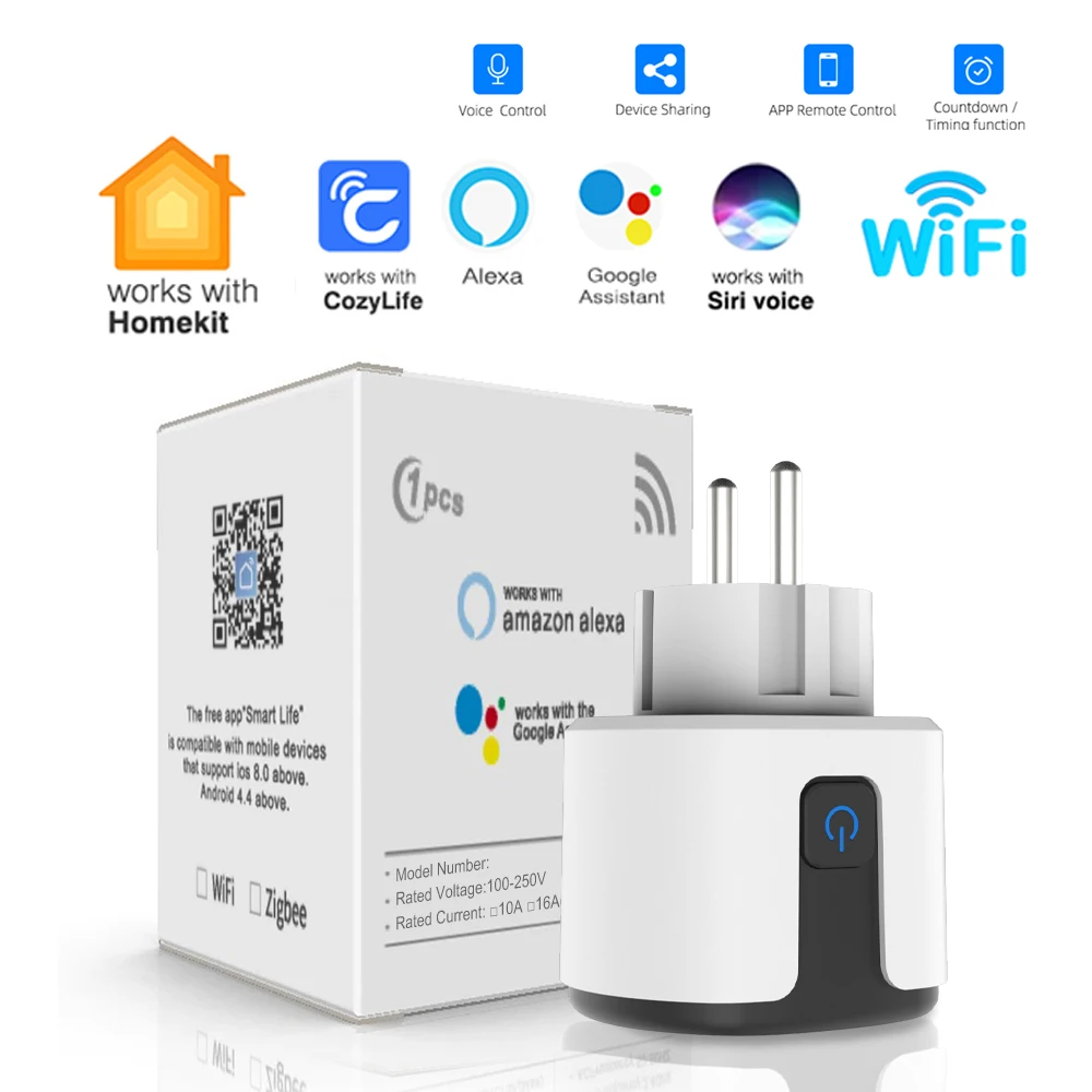 

WiFi Homekit Smart Socket WiFi EU Plug 16A With Power Monitoring Timer Home Outlet Support Google Alice SmartThings Siri Alexa