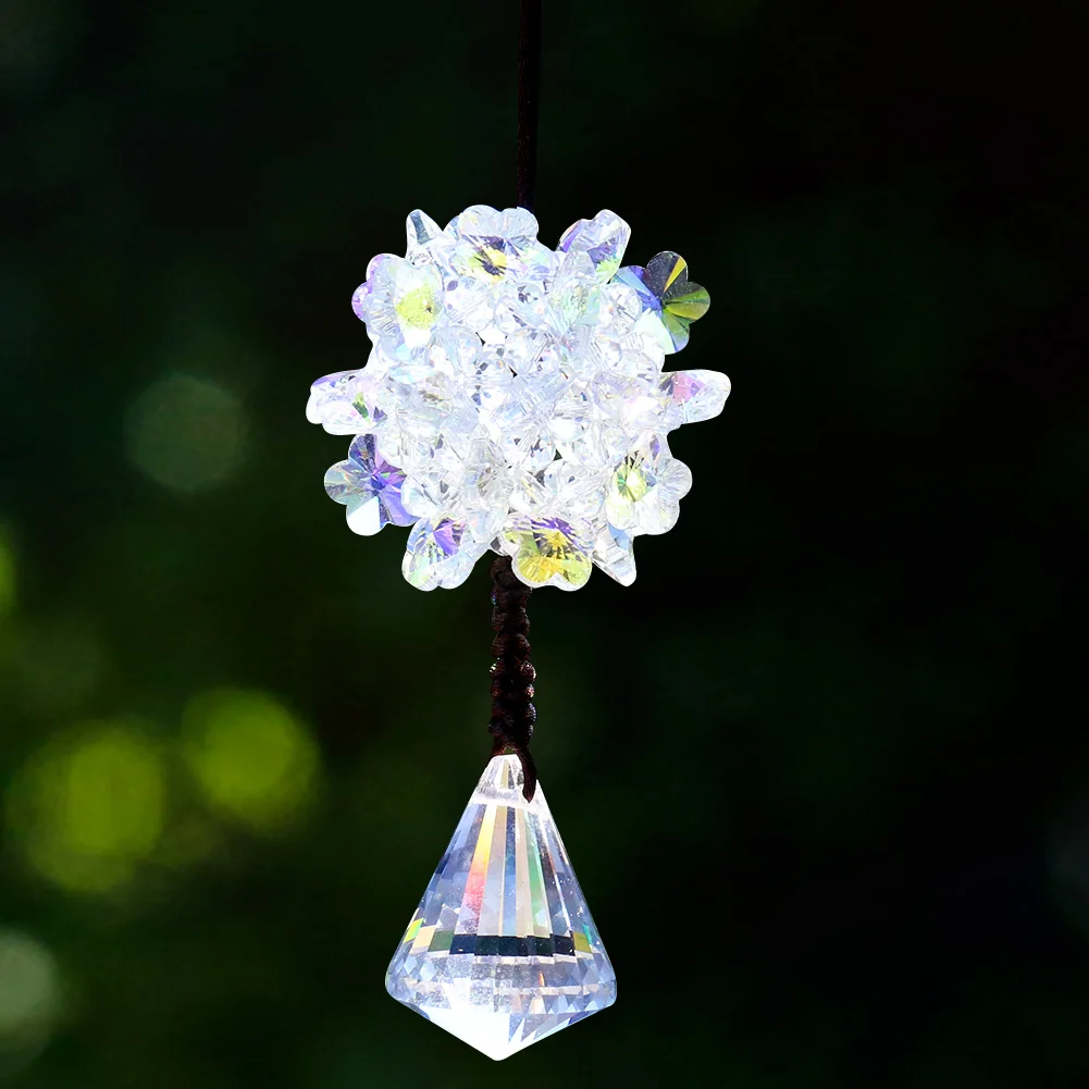 

Manual Weave Stereoscopic Plum Flower Fire Polished AB Color Crystal Ball Pendant Faceted Prism Rainbow Suncatcher Wedding Decor