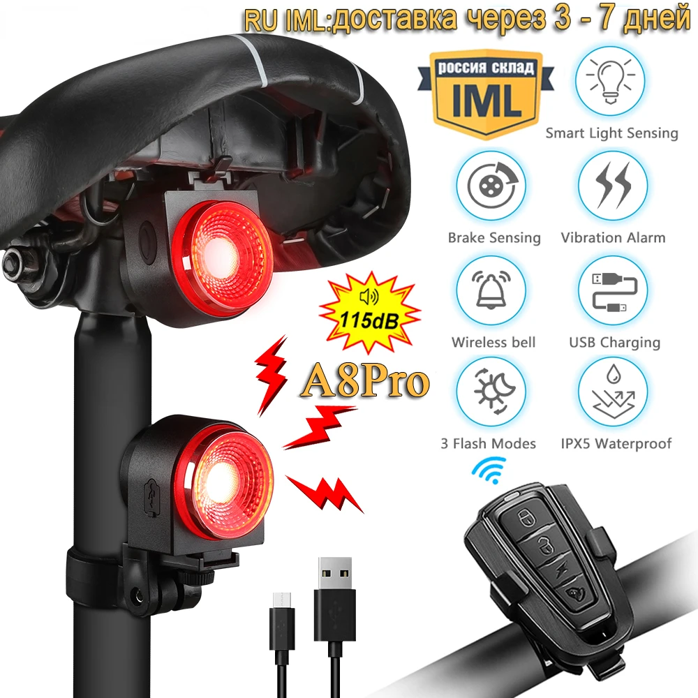 Bicycle Taillight Burglar Alarm Brake Sensing Light Wireless Remote Control USB Waterproof Bike Rear Light Horn A8Pro
Bicycle Taillight Burglar Alarm Brake Sensing Light Wireless Remote Control USB Waterproof Bike Rear Light Horn A8Pro