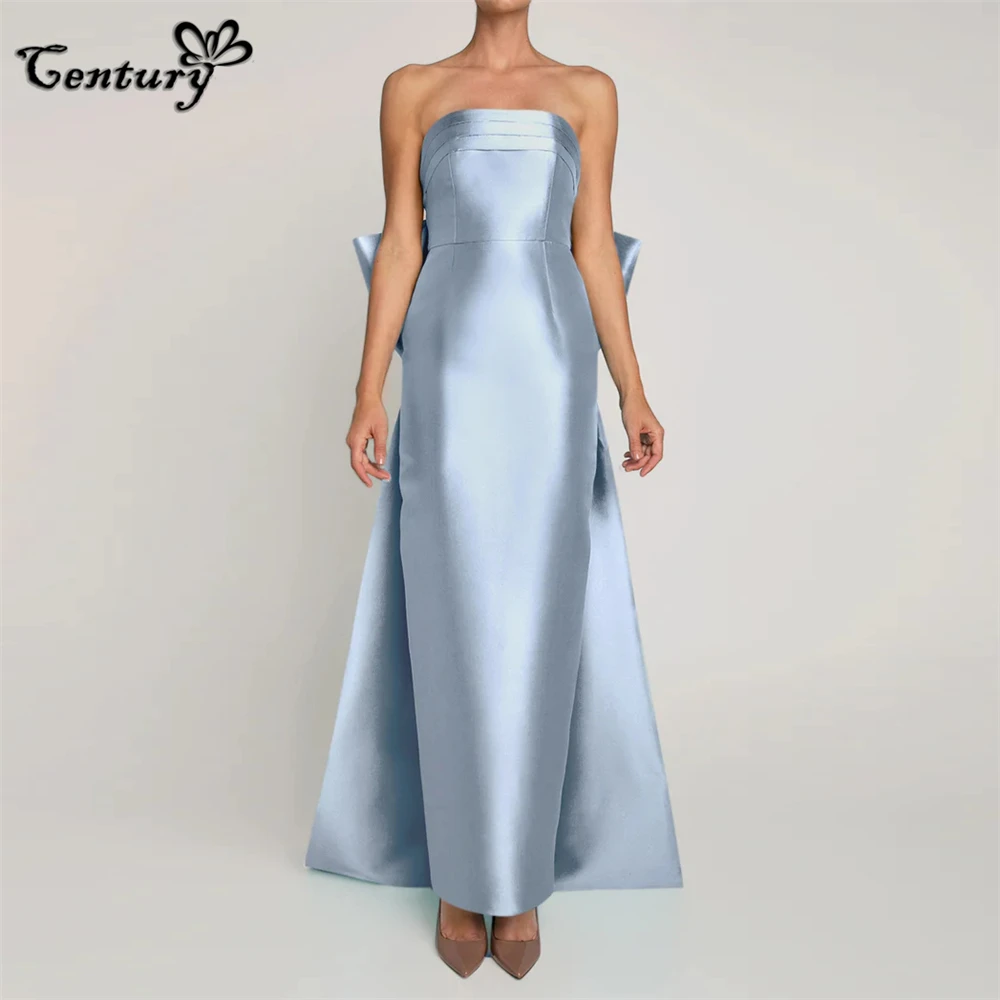 Sky Blue Prom Dress Long Detachable Train Big Bow Strapless Backless Satin Evening Party Gowns Robe De Soiree Vestido Largo
Sky Blue Prom Dress Long Detachable Train Big Bow Strapless Backless Satin Evening Party Gowns Robe De Soiree Vestido Largo