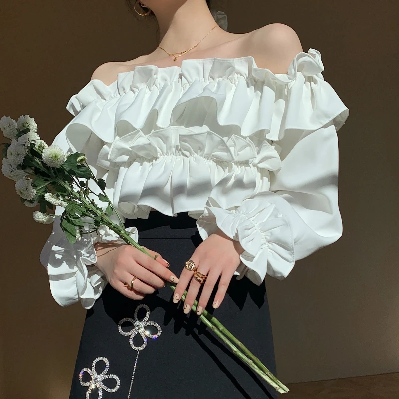Elegant Women Slash Neck Chiffon Short Pullovers Blouses Full Sleeve Female Blose Summer Autumn Ladies Ruffles White Shirts WB46
Elegant Women Slash Neck Chiffon Short Pullovers Blouses Full Sleeve Female Blose Summer Autumn Ladies Ruffles White Shirts WB46
