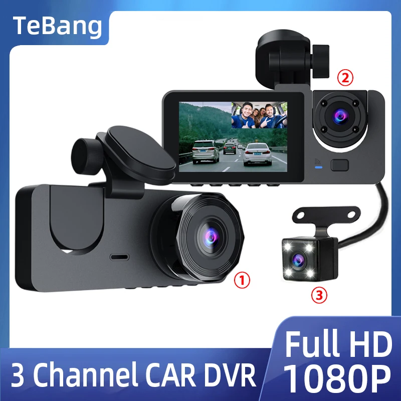 

3 Channel Car DVR FHD 1080P 3-Lens Inside Vehicle Dash Cam Three Way Camera DVRs Recorder Video Registrator Dashcam Camcorder