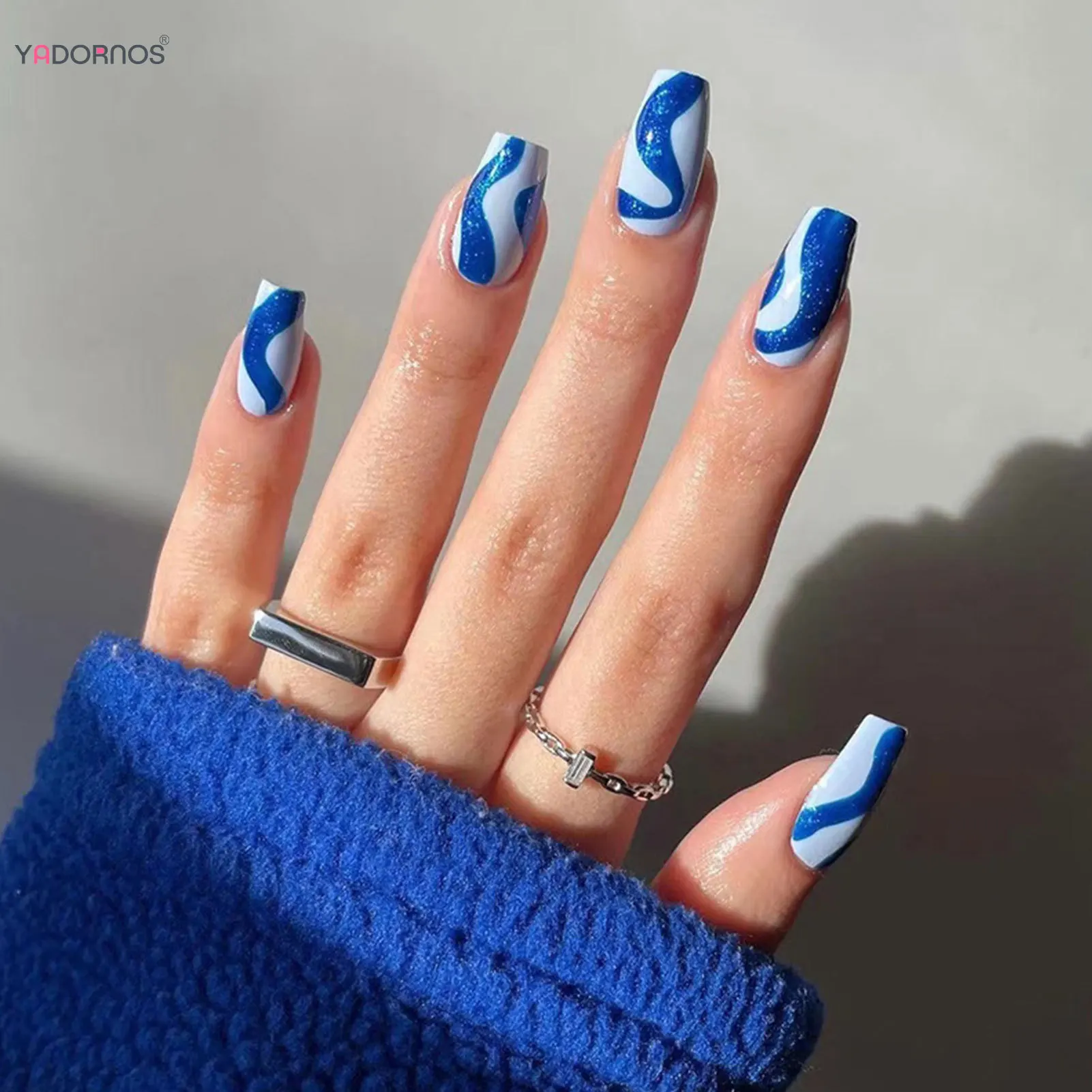 24Pcs Medium Ballet False Nails with Blue Wave Line Designs Square Head Fake Nail Tips Simple Wearable Press On Nails for Women
24Pcs Medium Ballet False Nails with Blue Wave Line Designs Square Head Fake Nail Tips Simple Wearable Press On Nails for Women