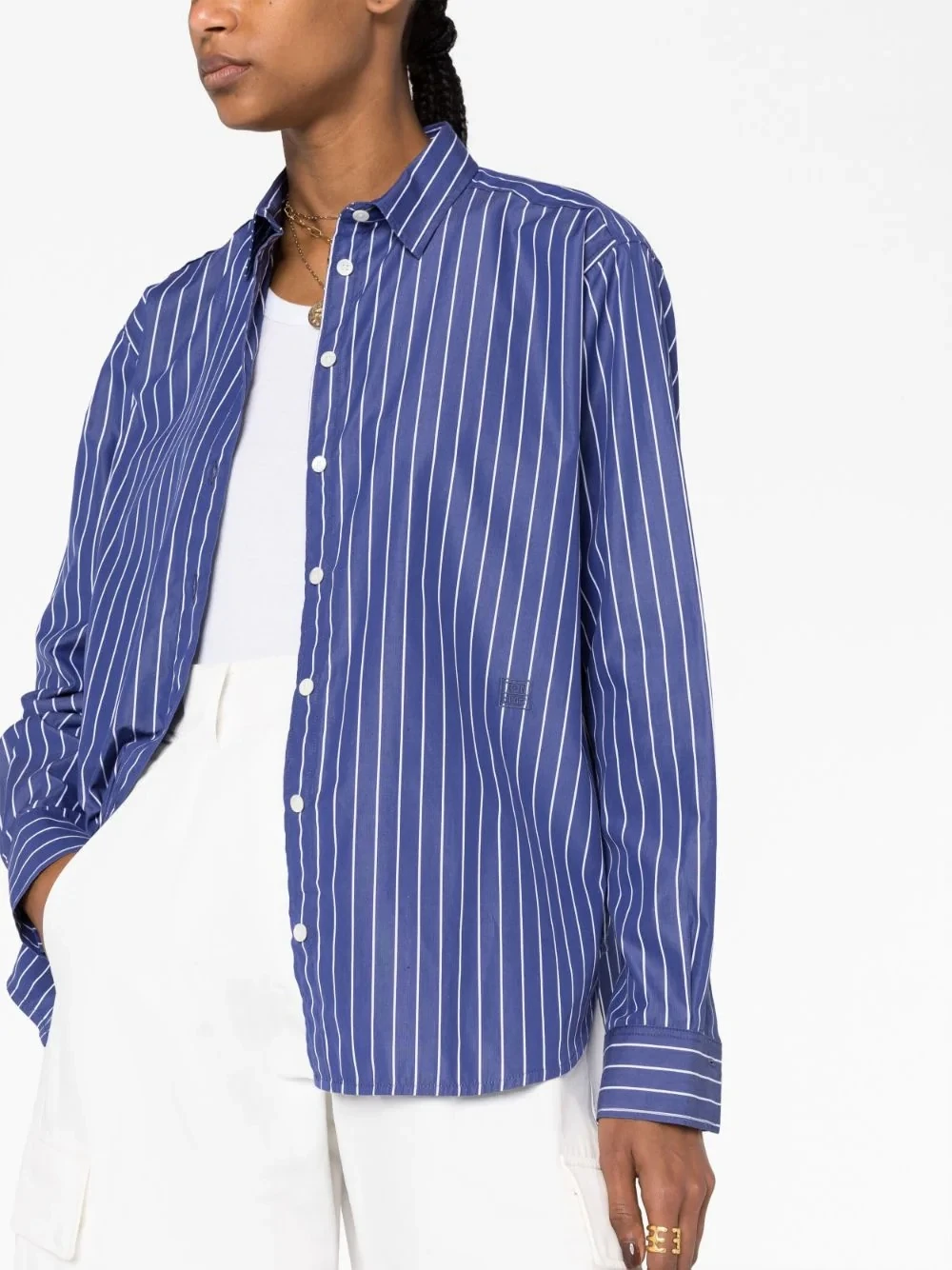 Women's Blue Silhouette Loose Shirt Stripes Embroidery Logo Turn-down Collar 2023 Autumn Female Long Sleeve Blouse Top
Women's Blue Silhouette Loose Shirt Stripes Embroidery Logo Turn-down Collar 2023 Autumn Female Long Sleeve Blouse Top