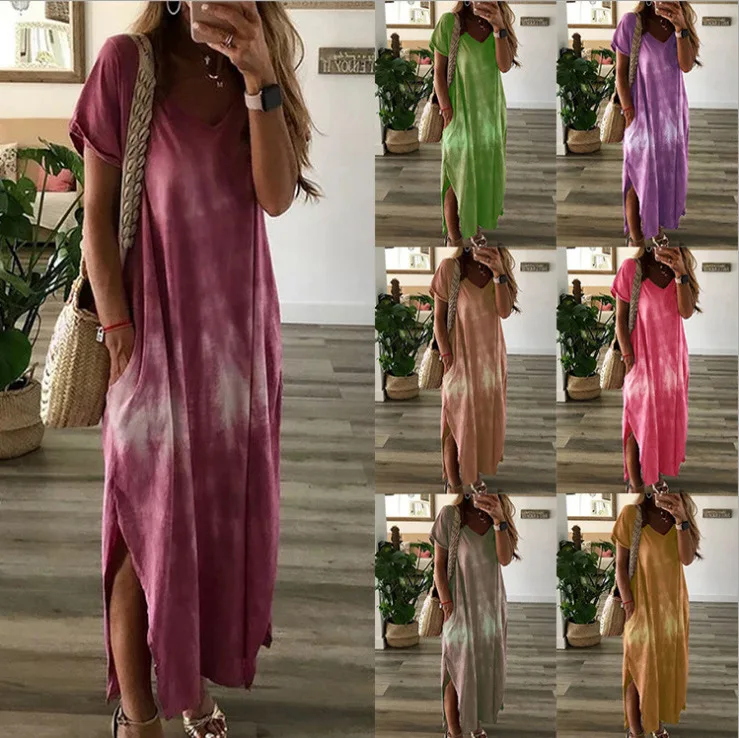 Summer New Women's Pocket Tie Dye Gradual Change Print Casual Loose Short Sleeve Dress 
Summer New Women's Pocket Tie Dye Gradual Change Print Casual Loose Short Sleeve Dress