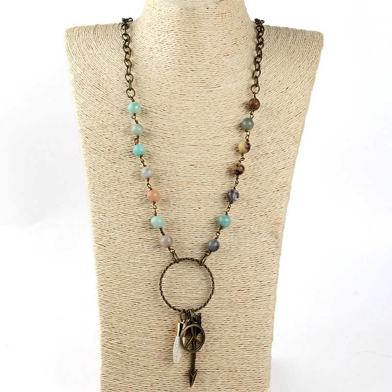 RH Fashion Bohemian Jewelry Links Chain 10mm Stone and Arrowhead/Peace/Horn Pendant Necklace For Women Festival Gift
RH Fashion Bohemian Jewelry Links Chain 10mm Stone and Arrowhead/Peace/Horn Pendant Necklace For Women Festival Gift
