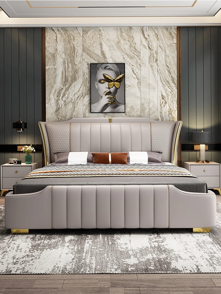 

Итальянская фотокровать роскошная кожаная современная простая Роскошная Основная спальня двойная кровать 1,8 м спальня Высококачественная красная Свадебная кровать