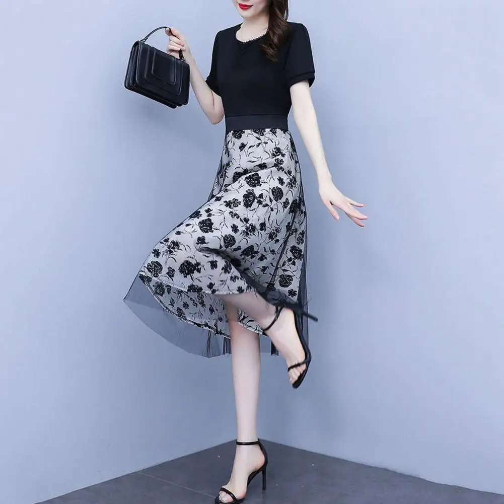 Short Sleeves Elegant Double Layers Women Midi Dress A-line Summer Midi Dress Flower Printed Female Clothes
Short Sleeves Elegant Double Layers Women Midi Dress A-line Summer Midi Dress Flower Printed Female Clothes