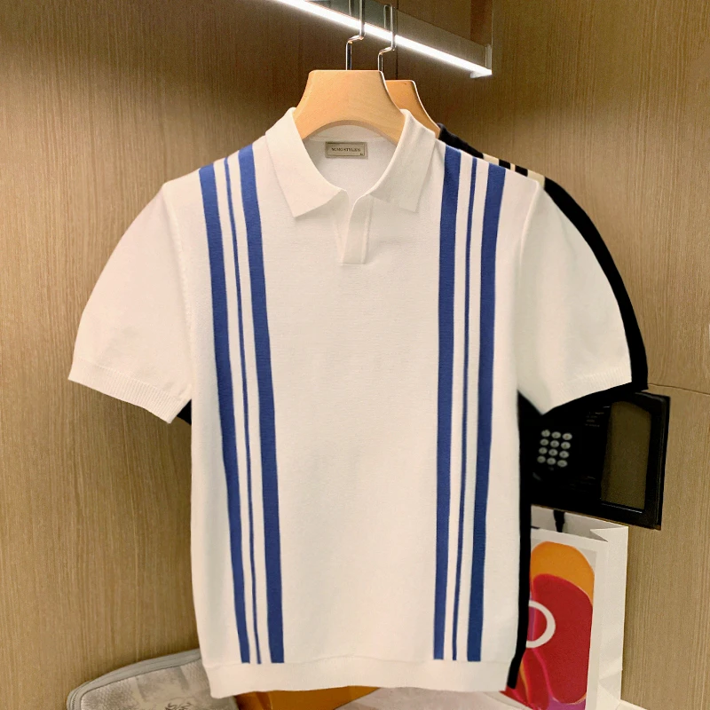 2023 Summer Striped Knit Polo Shirts Men Casual Slim Business Social Polos Short Sleeve Lapel Tee Tops Streetwear Clothing G77
2023 Summer Striped Knit Polo Shirts Men Casual Slim Business Social Polos Short Sleeve Lapel Tee Tops Streetwear Clothing G77