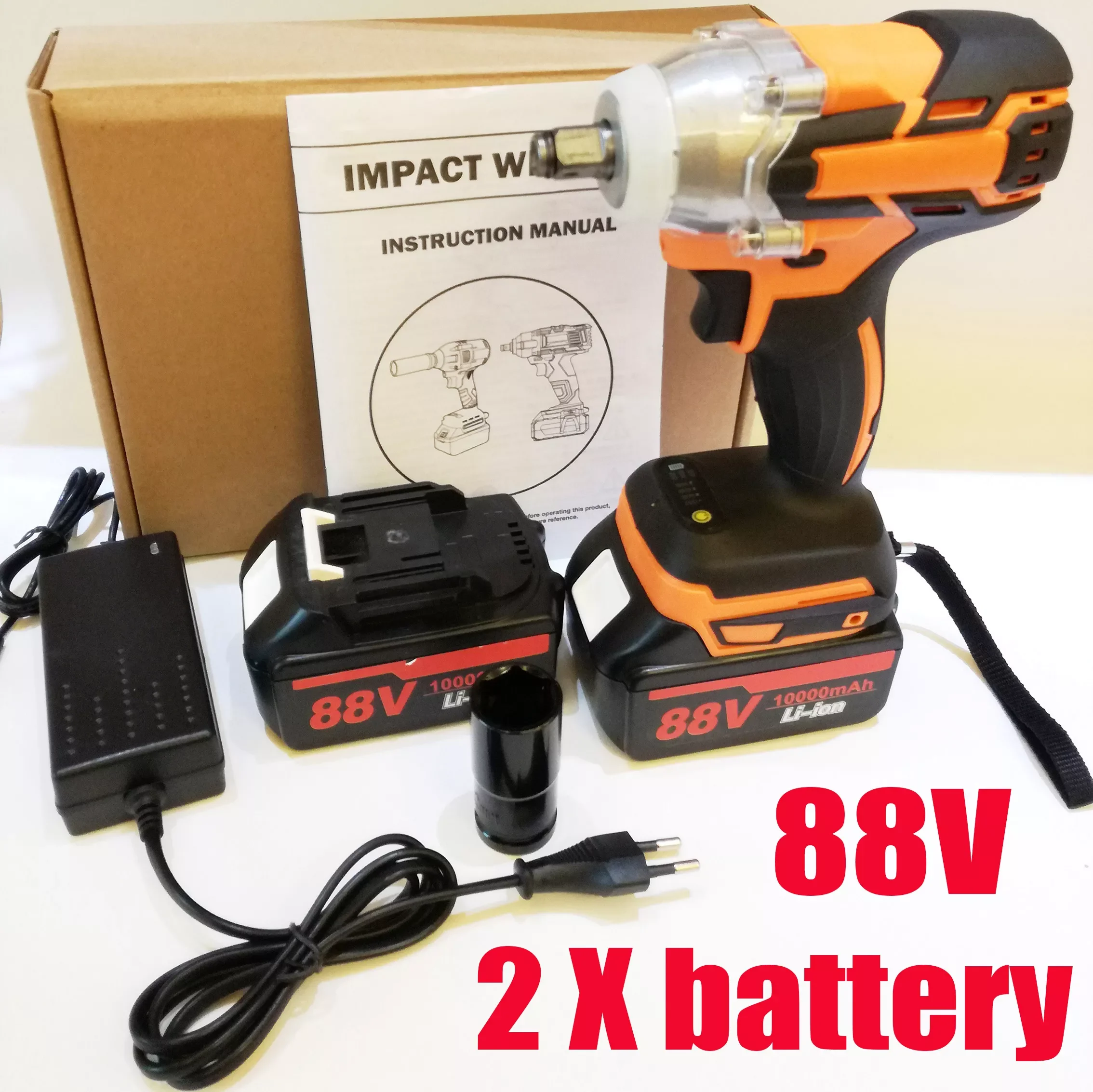 88V 550N.m Brushless Wrench Rechargeable 1/2'' Socket Wrench Power Tool Cordless With 2 Battery Accessories
88V 550N.m Brushless Wrench Rechargeable 1/2'' Socket Wrench Power Tool Cordless With 2 Battery Accessories