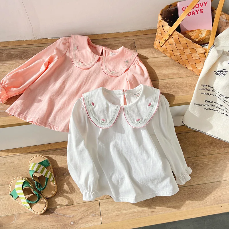 2023 Spring Autumn Girls T Shirt Cotton Tops Kids Peter Pan Collar Shirts Long Sleeve Baby Blouse Toddler Sweet Bottom Clothing 
2023 Spring Autumn Girls T Shirt Cotton Tops Kids Peter Pan Collar Shirts Long Sleeve Baby Blouse Toddler Sweet Bottom Clothing