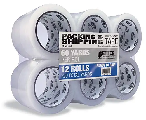 

12 Pack Clear Packing, Shipping Tape Refill Rolls, Commercial/Industrial Grade, by Products, 2.7 mils, 1.88 Inch x 60 Yards Per