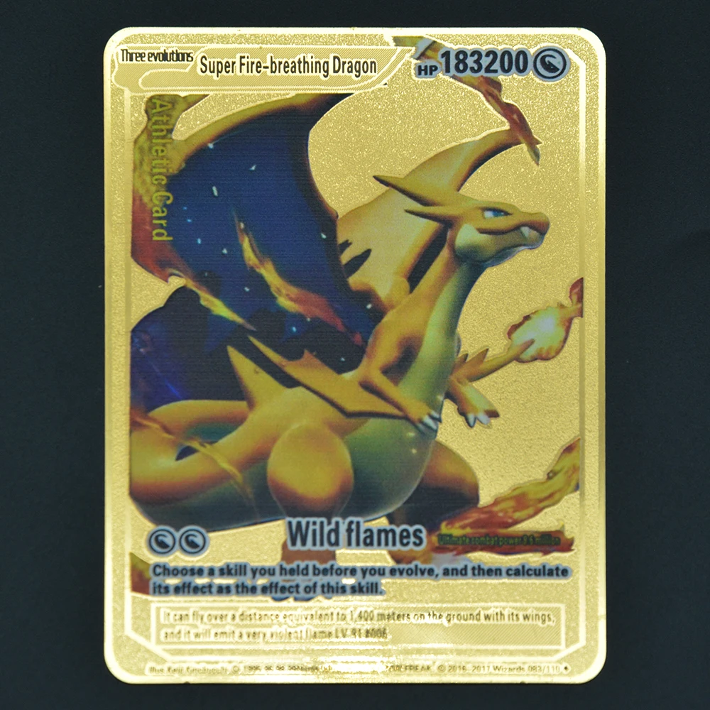 

183200HP Charizard Pokemon Metal Gold Cards Mewtwo EX GX Pikachu Rare Playing Iron Letters Vmax Solgaleo Collection Super Card