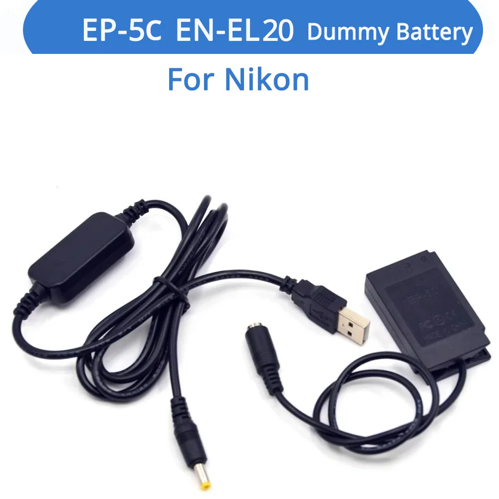 

Power Bank USB Cable EH5 EN-EL20 ENEL20 Dummy Battery EP-5C Coupler For Nikon 1J1 1J2 1J3 1S1 1AW1 1V3 p1000 DL24-500 COOLPIX A