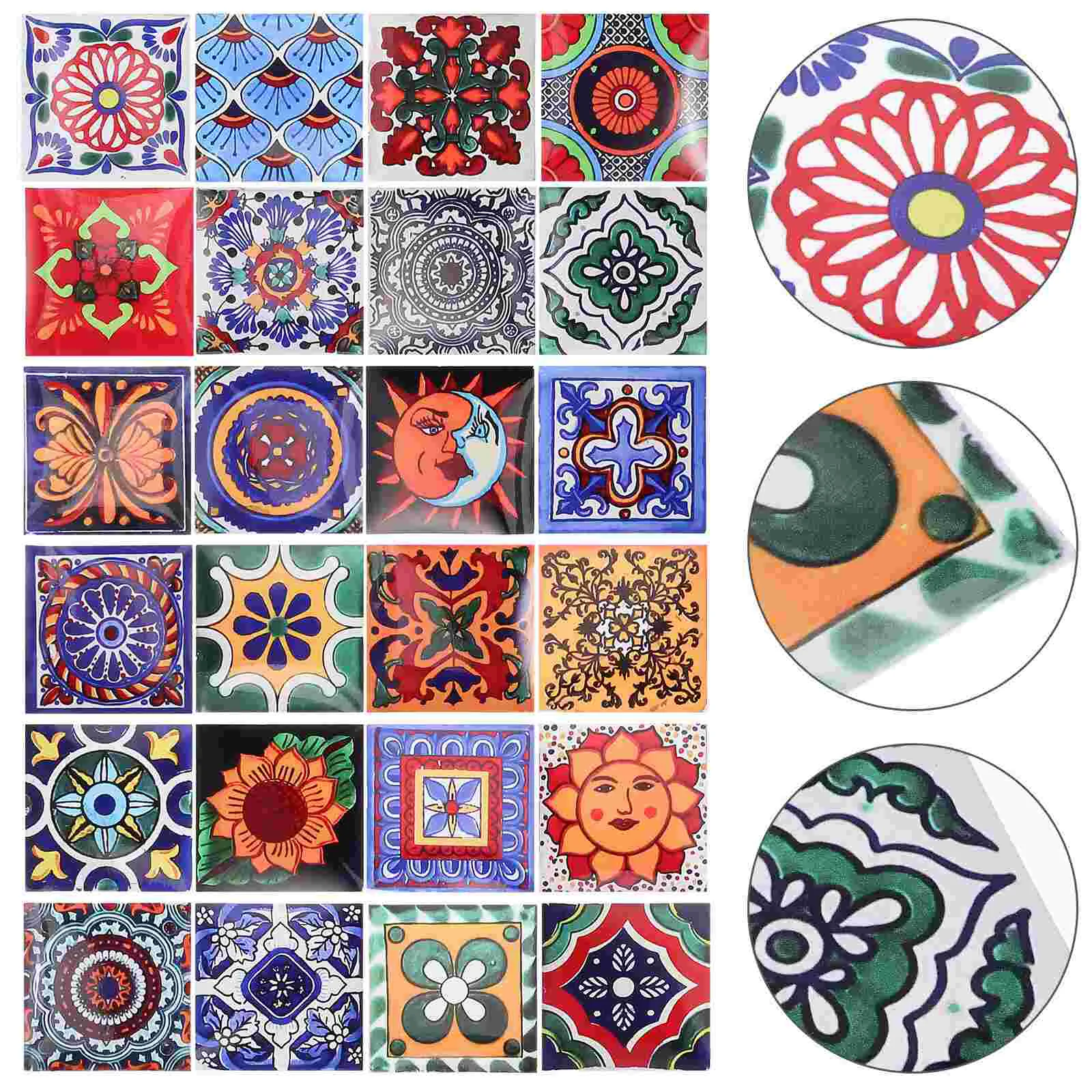 

24 Sheets Vintage Tile Stickers Peel Bathroom Wall Trim Moroccan Decor Backsplash Waterproof Floor Kitchen Tiles
