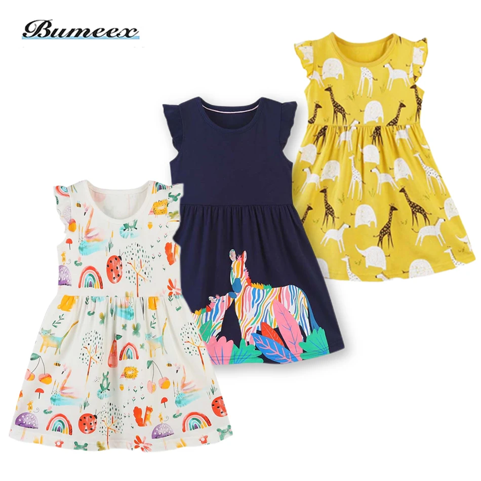 Bumeex 2-7 Years Girls Dress Clothes Summer Children Girls Cute Cartoon Print Ruffle Sleeve Dresses Cotton Casual Childrens C 
Bumeex 2-7 Years Girls Dress Clothes Summer Children Girls Cute Cartoon Print Ruffle Sleeve Dresses Cotton Casual Childrens C