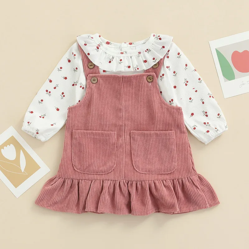Комплекты с юбкой для маленьких девочек, осенняя одежда, боди с длинным рукавом и цветочным принтом, топы и однотонное платье с оборками, Одежда для новорожденных 
Комплекты с юбкой для маленьких девочек, осенняя одежда, боди с длинным рукавом и цветочным принтом, топы и однотонное платье с оборками, Одежда для новорожденных