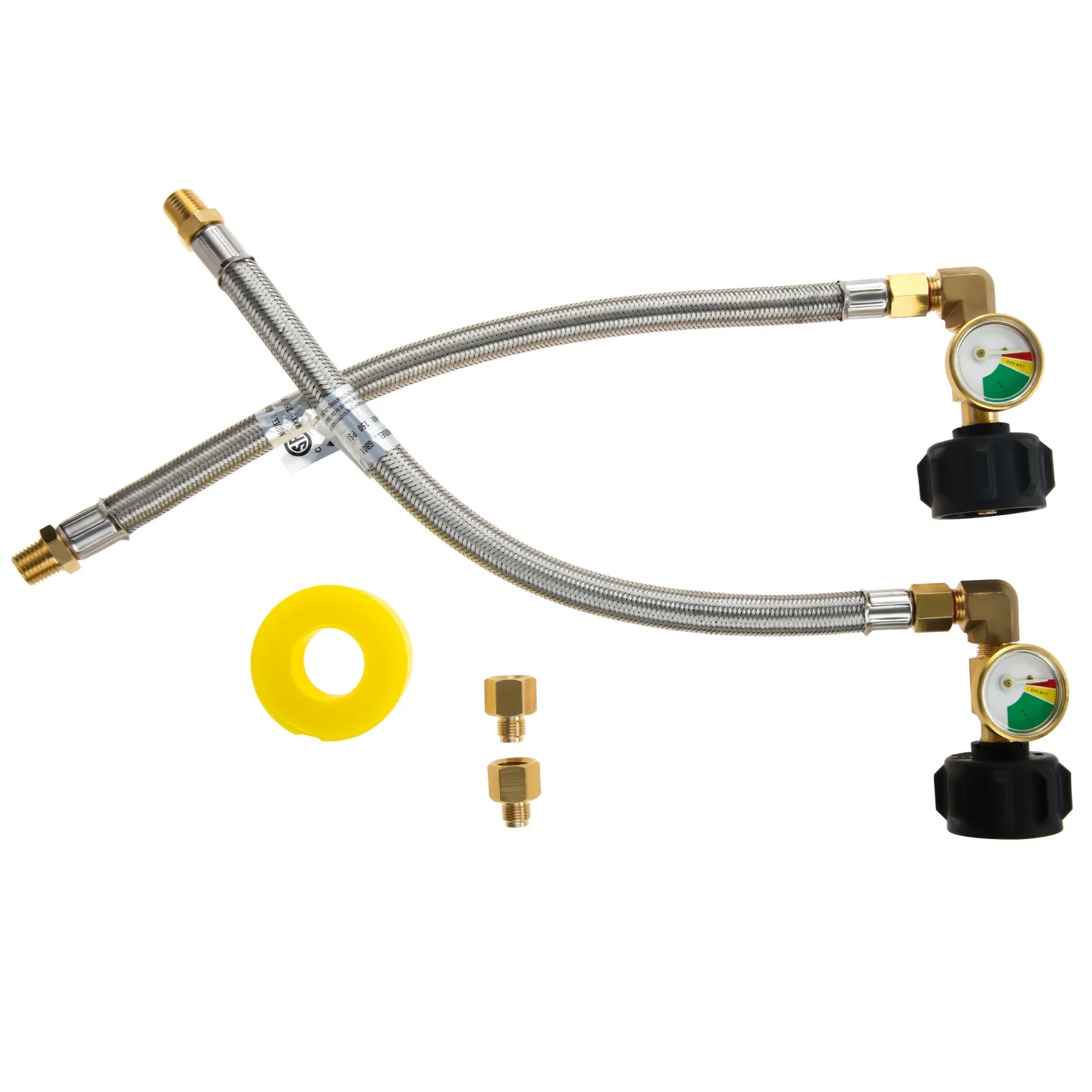 RV Propane Hose with Gauge Set,12" Stainless Braided Hose,1/4" Inverted Connector,QCC1 Connector and Seal Tape for BBQ Gas Grill
RV Propane Hose with Gauge Set,12" Stainless Braided Hose,1/4" Inverted Connector,QCC1 Connector and Seal Tape for BBQ Gas Grill