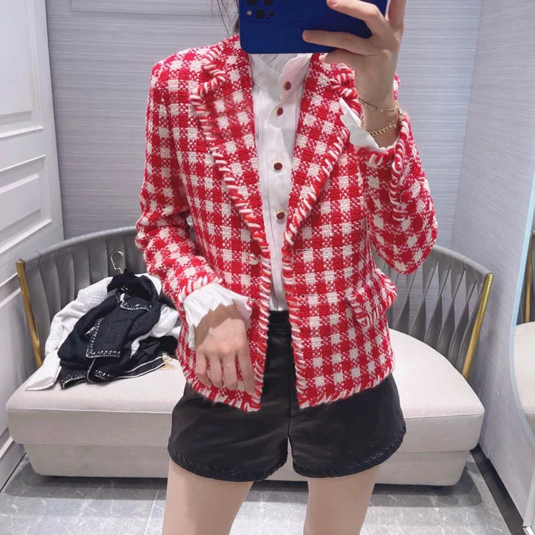 High-end Tweed Plaid Coats for Women Top Quality 3D Cut Lapel Long Sleeve Slim Coats Commute Casual Jackets Lady Spring 2022
High-end Tweed Plaid Coats for Women Top Quality 3D Cut Lapel Long Sleeve Slim Coats Commute Casual Jackets Lady Spring 2022