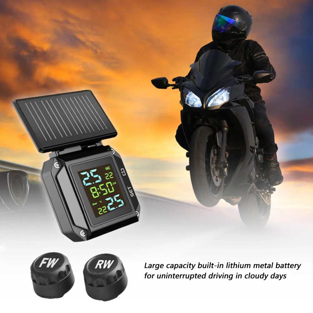 Solar Usb Motorcycle Tire Pressure Detector With 2 External Sensors Wireless TPMS Tire Temperature Alarm Tyre Pressure Monitor
Solar Usb Motorcycle Tire Pressure Detector With 2 External Sensors Wireless TPMS Tire Temperature Alarm Tyre Pressure Monitor