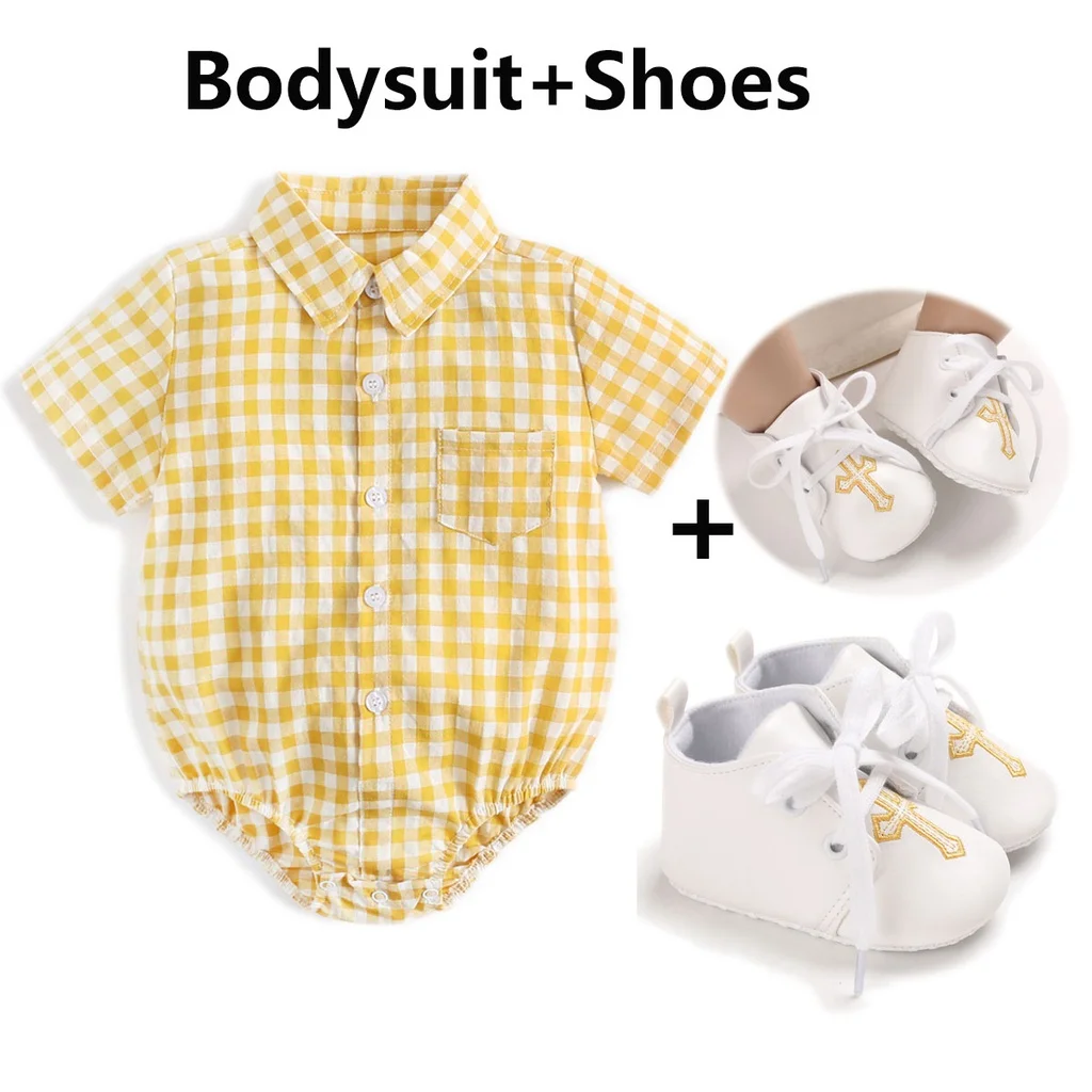 

New Born set Clothe Baby Boy Cotton oft Romper Yellow Bodyuit + hoe ummer Caual Infant Outfit 0-18M