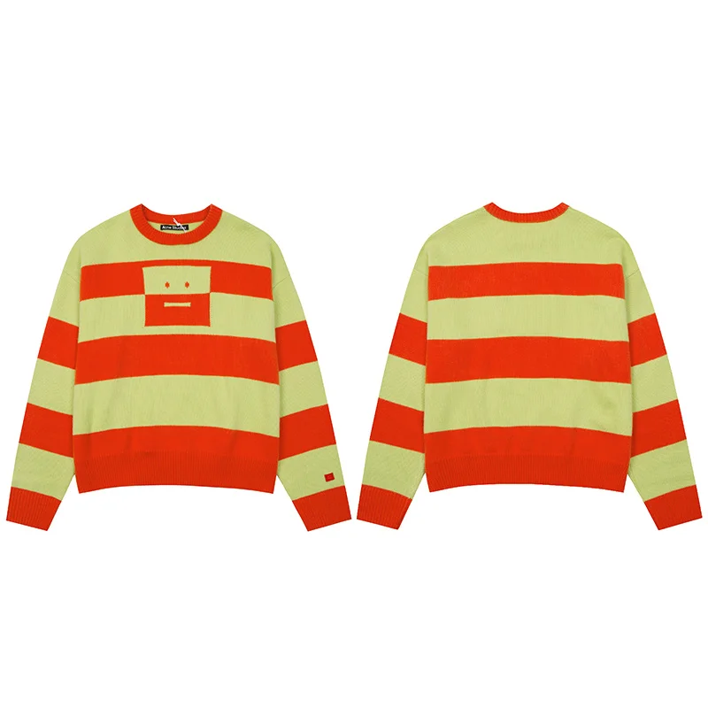 

Men 22SS Autumn/Winter Women Rainbow Mosaic Stripe Sweatershirts High-quality Acne Studios Fashion Casual Letter Sweater