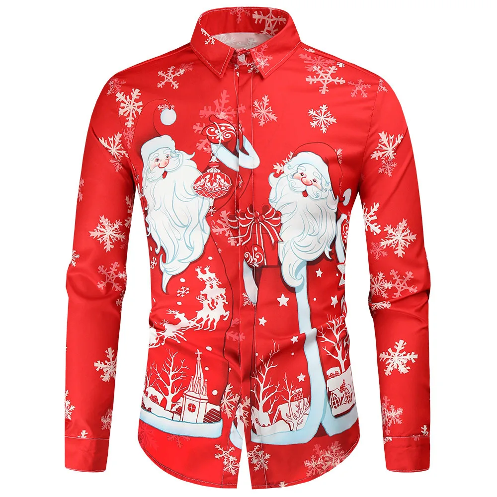 

Men's Shirt Santa Claus Graphic Prints Turndown Red 3D Print Christmas Street Button-Down Clothing Fashion Designer Casual Soft