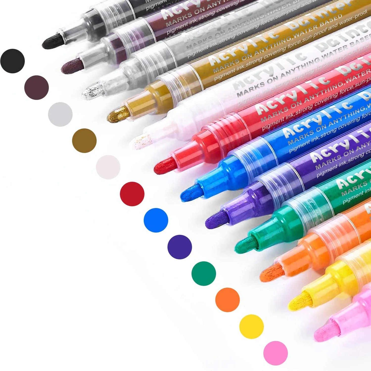 Acrylic Paint Marker Pens 12 Colors Premium Waterproof Permanent Paint Art Marker Pen Set for Rock Painting, DIY Craft Projects
Acrylic Paint Marker Pens 12 Colors Premium Waterproof Permanent Paint Art Marker Pen Set for Rock Painting, DIY Craft Projects