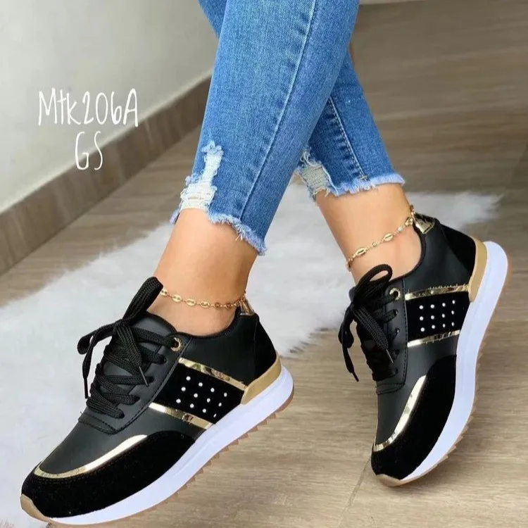 

New Women's Vulcanized Shoes Color Matching Fashion Large Thick Sole Casual Sneakers Sturdy Flats Zapatos Deportivos Para Mujer