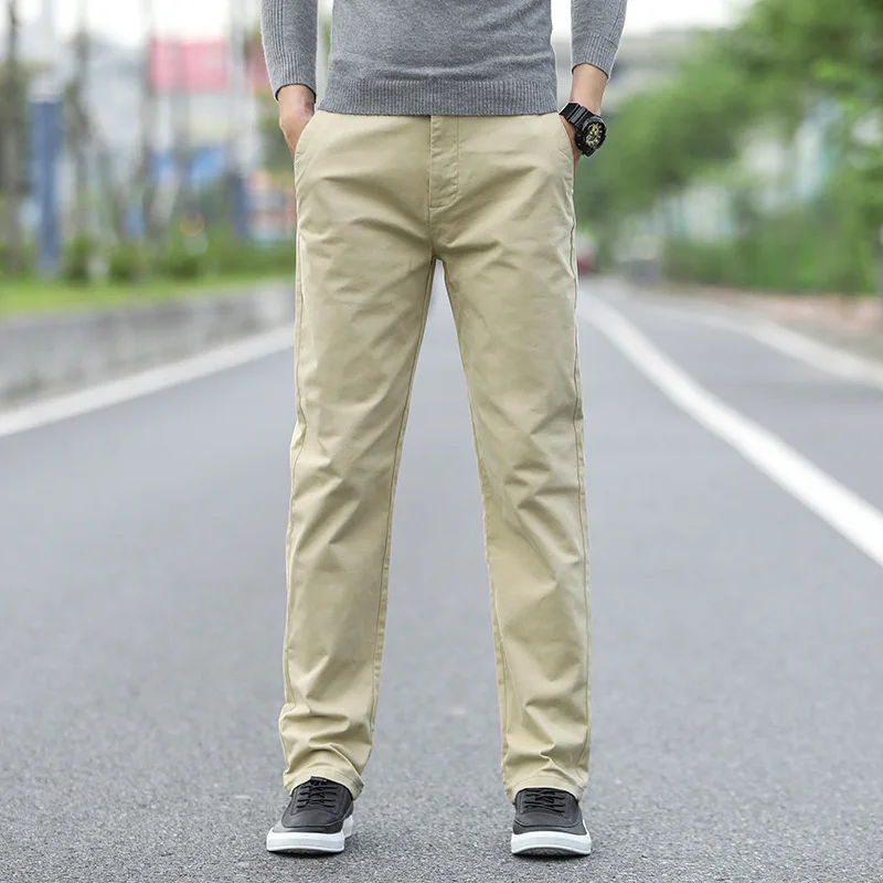 

Spring Autumn Fashion Brand Men Clothing Men's Business Casual Sstraight Pants New Cotton Trousers Khaki gray Large size 28-44