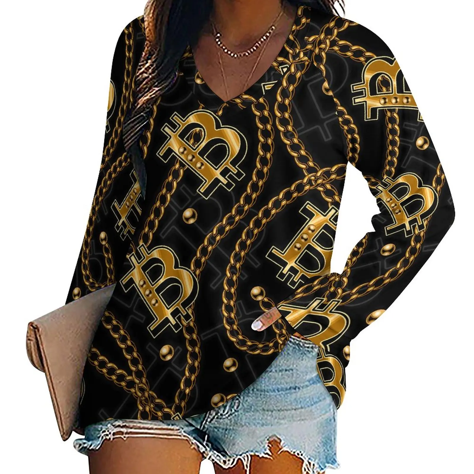Gold Chain T-Shirt Spring Shiny Bitcoin Sign Loose T-Shirts Long Sleeve Elegant Tee Shirt Womens Print Top Tees Big Size 4XL 5XL
Gold Chain T-Shirt Spring Shiny Bitcoin Sign Loose T-Shirts Long Sleeve Elegant Tee Shirt Womens Print Top Tees Big Size 4XL 5XL