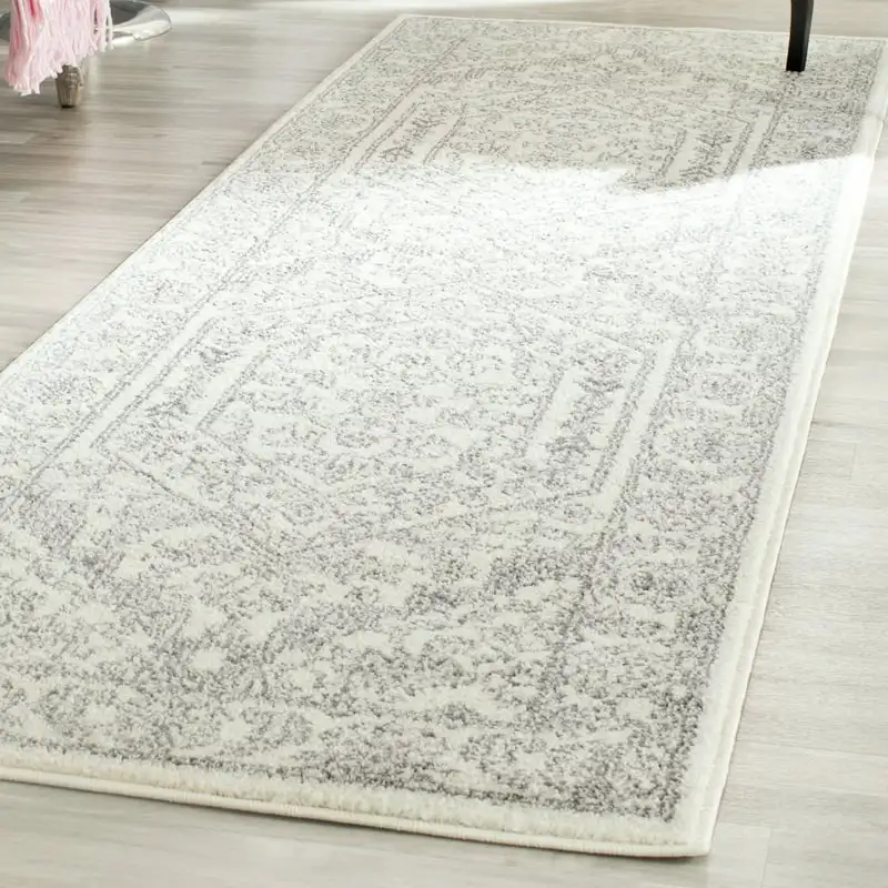 

Xavier Traditional Runner Rug, Ivory/Silver, 2'6 Tapis Bleach Area rugs bedroom Mat Wedding decoration Prayer mats muslim Thunde