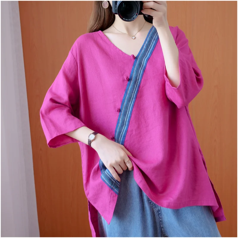 Chinese Style Tang Suit Pullover Loose Casual Retro Traditional Femme V Neck Thin China Blouse Women Solid Cotton Cheongsam Top
Chinese Style Tang Suit Pullover Loose Casual Retro Traditional Femme V Neck Thin China Blouse Women Solid Cotton Cheongsam Top