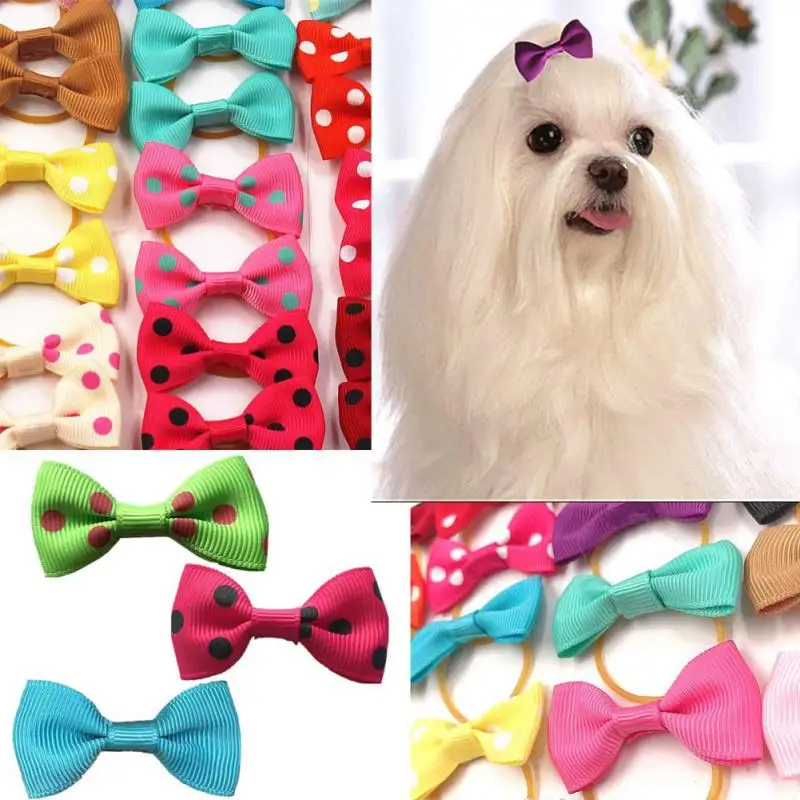 

Colorful Dog Bowknot Pet Hair Bows Decorate Solid Color Bows With Rubber Band For Small Dogs Puppy Pet Headwear Dog Accessories