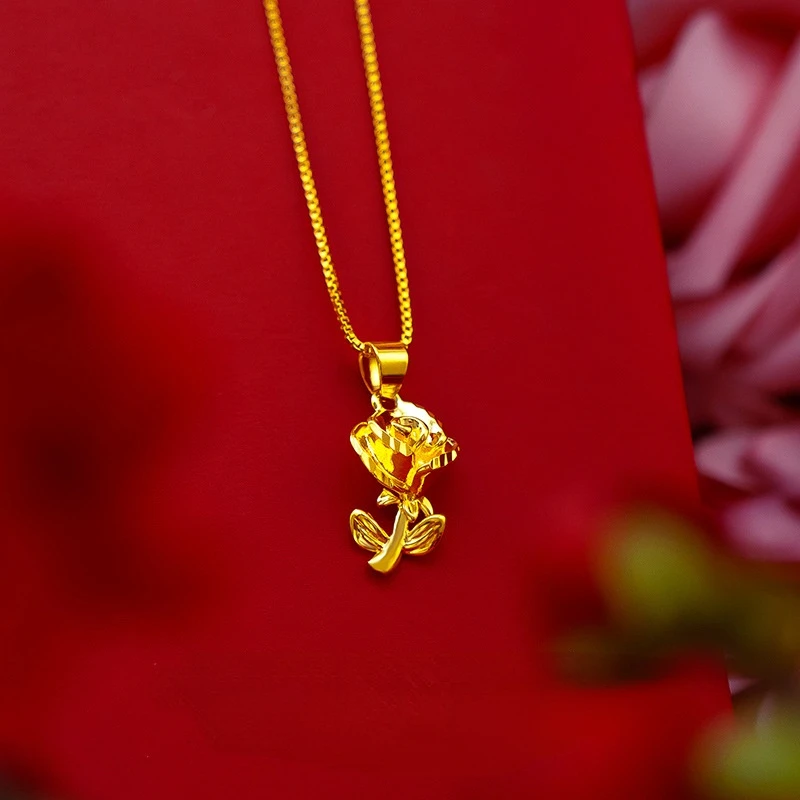 Rose Flower Shape 24k Yellow Gold Plated Pendant Necklace for Women Clavicle Chain Necklaces Valentine's Day Fine Jewelry Gift
Rose Flower Shape 24k Yellow Gold Plated Pendant Necklace for Women Clavicle Chain Necklaces Valentine's Day Fine Jewelry Gift