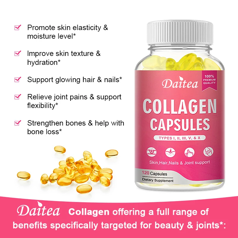 Collagen Capsules Whitening Skin Care Moisturizing Anti-wrinkle Anti-aging Supports Hair and Nail Health Hair Growth
Collagen Capsules Whitening Skin Care Moisturizing Anti-wrinkle Anti-aging Supports Hair and Nail Health Hair Growth