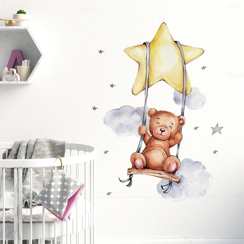 Cartoon Wall Stickers Teddy Bear Sleeping on the Moon and Star Wallpaper for Kids Room Home Decoration Wall Decals Room Interior
Cartoon Wall Stickers Teddy Bear Sleeping on the Moon and Star Wallpaper for Kids Room Home Decoration Wall Decals Room Interior