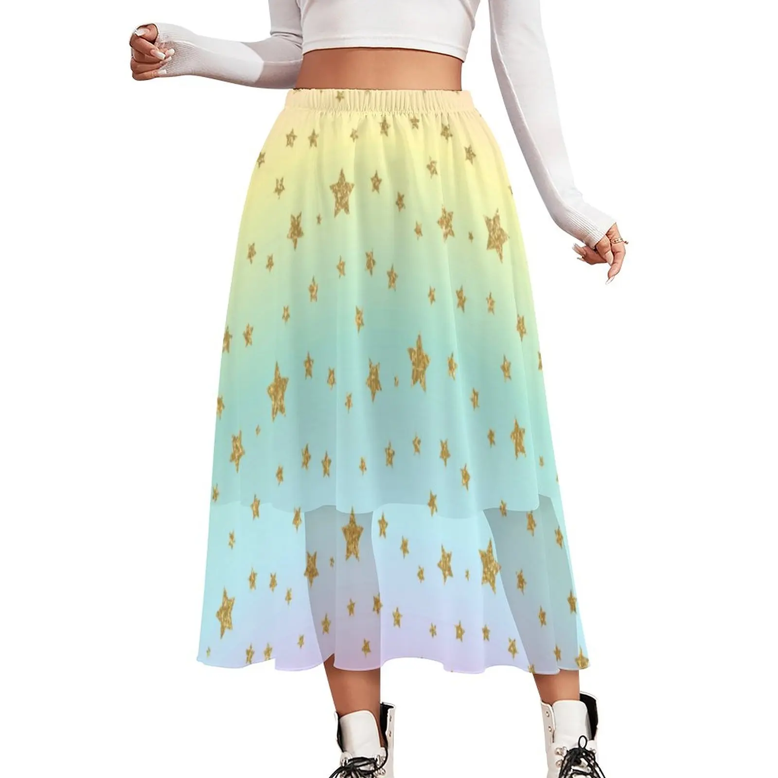 Golden Stars Chiffon Skirt Ombre Print Street Wear Long Skirts Female Beach A-line Skirt Custom Clothes Gift
Golden Stars Chiffon Skirt Ombre Print Street Wear Long Skirts Female Beach A-line Skirt Custom Clothes Gift