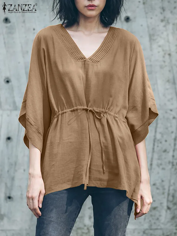 ZANZEA Elegant Summer Short Sleeve Blouse Streetwear Casual V Neck Tee Shirt Laee Up Waist Top Oversized Women Solid Loose Blusa
ZANZEA Elegant Summer Short Sleeve Blouse Streetwear Casual V Neck Tee Shirt Laee Up Waist Top Oversized Women Solid Loose Blusa