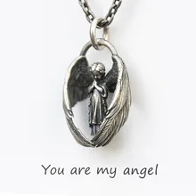 Stainless Steel Creative Personality Prayer Angel Pendant Necklace Men and Women Fashion Trend Hip Hop Punk Accessories Jewelry
