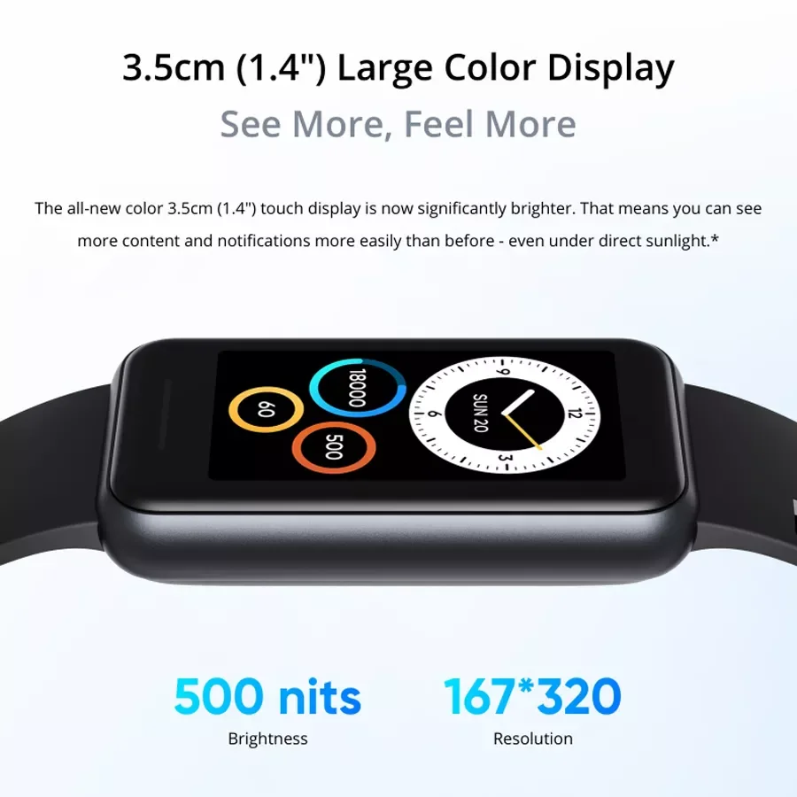 Band 2 Smart Band 1.4" color Display 12 Days Battery life Blood Oxygen &Heart Rate Monitor Water Resistant Band
Band 2 Smart Band 1.4" color Display 12 Days Battery life Blood Oxygen &Heart Rate Monitor Water Resistant Band