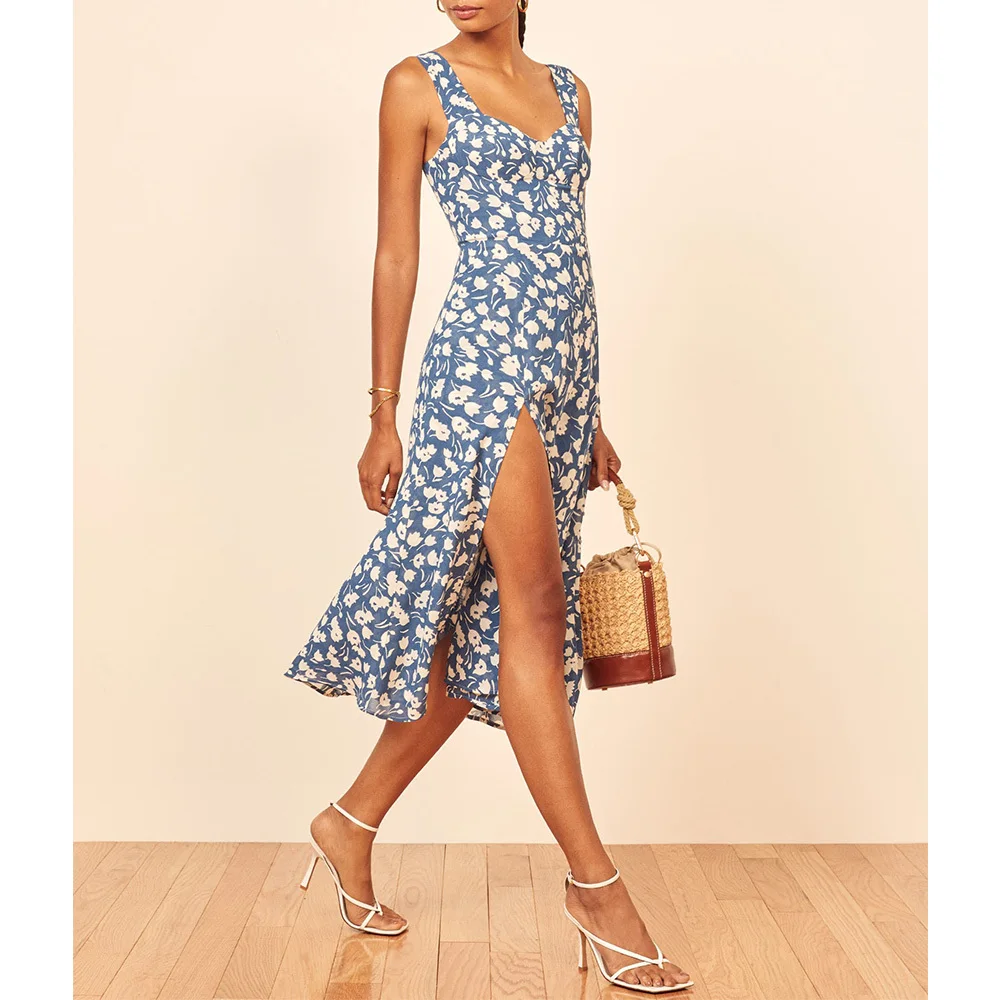 Женское шифоновое платье-миди с цветочным принтом, без рукавов 
Женское шифоновое платье-миди с цветочным принтом, без рукавов