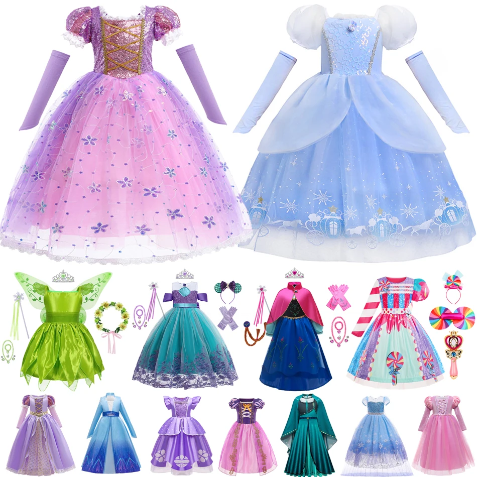 

Disney Princess Elsa Frozen Anna Dress Cinderella Fairy Tinker Bell Party Cosplay Costume Rapunzel Tangled Mermaid Ariel