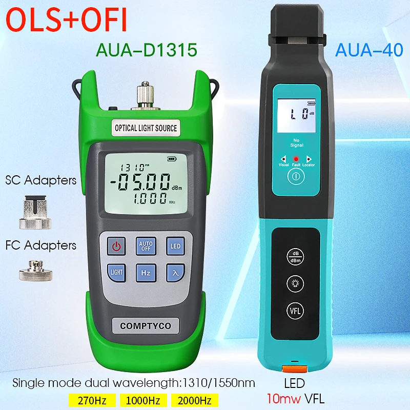 AUA-40 Optical Fiber Identifier(Built-in 10mw VFL and LED Light) and AUA-D1315 Optical Light Source (Optional)
AUA-40 Optical Fiber Identifier(Built-in 10mw VFL and LED Light) and AUA-D1315 Optical Light Source (Optional)