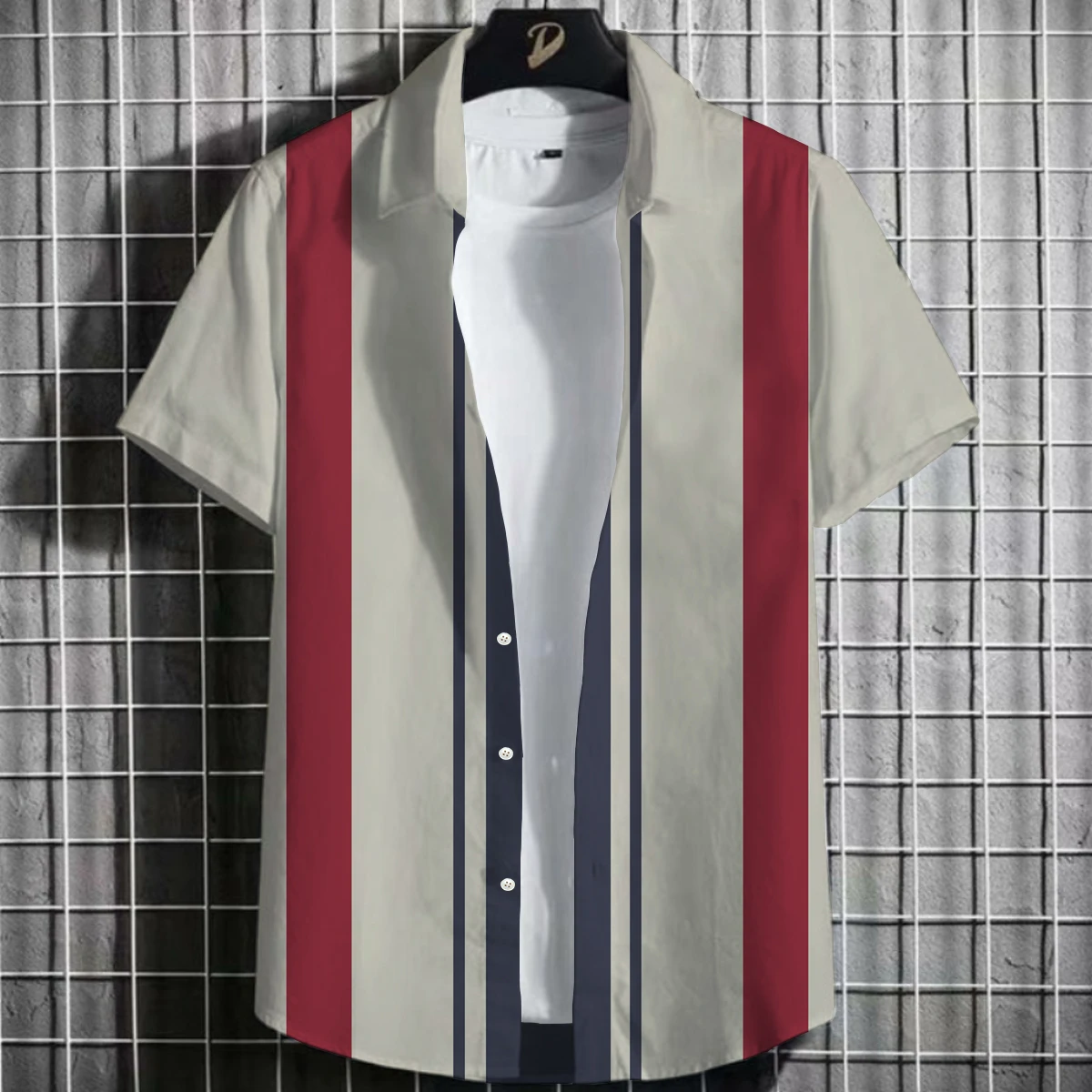 Style De Rayures Summer Man Shirt Printed Stand Collar Stripe Short Sleeve Loose Hawaiian Henley Casual Shirt C13
Style De Rayures Summer Man Shirt Printed Stand Collar Stripe Short Sleeve Loose Hawaiian Henley Casual Shirt C13
