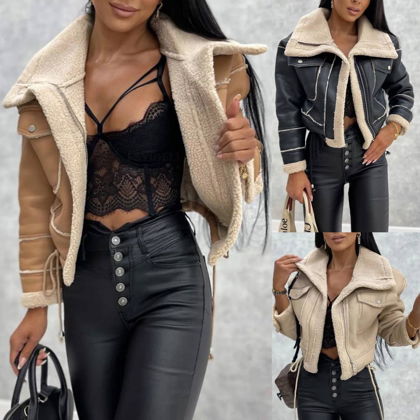 Women's Leather Jacket 2023 Autumn and Winter Lamb Wool Coat New Zipper Cropped Jacket for Women
Women's Leather Jacket 2023 Autumn and Winter Lamb Wool Coat New Zipper Cropped Jacket for Women